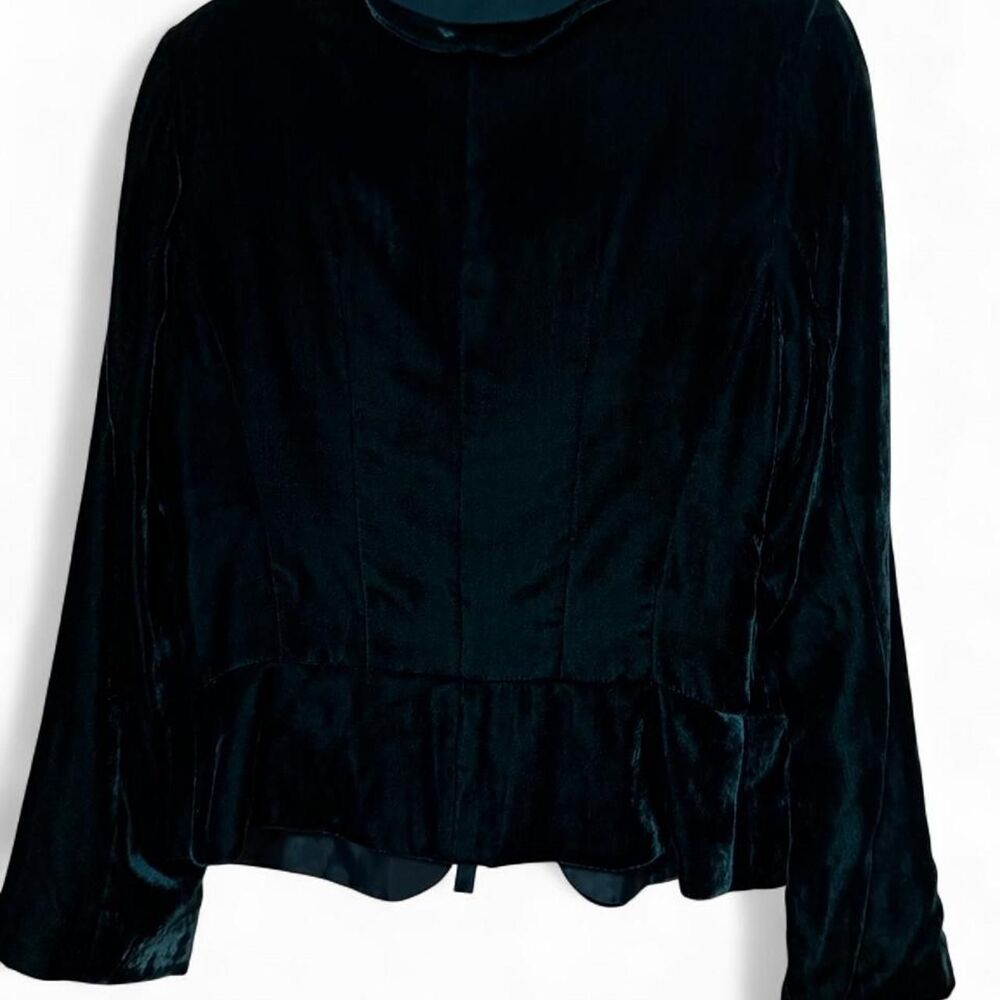Y2K Tapemeasure Teal Emerald Velvet Ruffle Tie-Front Blazer Jacket Size 4 - Picture 4 of 11